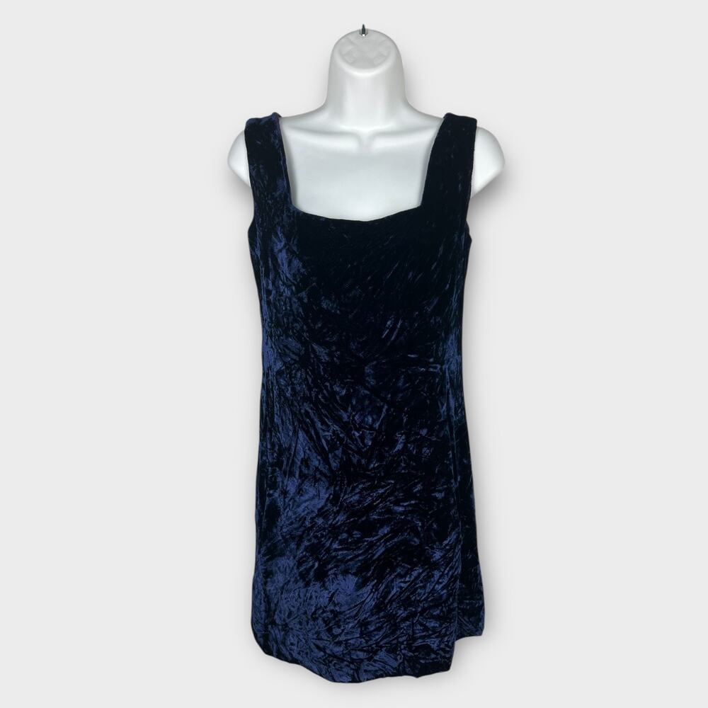 Vintage 60s Crushed Velvet Mini Dress Blue Party Dress XXS